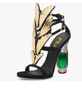 FSJ Gold Open Toe Stylish Sandals Ankle Strap Chunky Block High Thick Heels FSJ